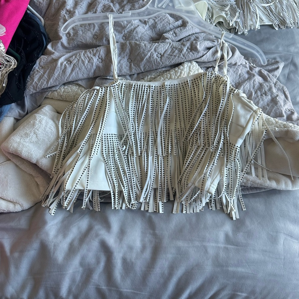 White Fringe Crop Top